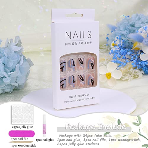 24pc Monochrome Striped Acrylic Nail Set for Stylish Nail Art - Image 6