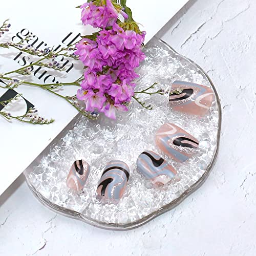 24pc Monochrome Striped Acrylic Nail Set for Stylish Nail Art - Image 2