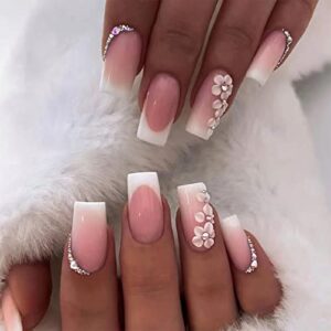 Ombre French Style Acrylic Nails Set, 24 Pieces, for Elegant Manicures