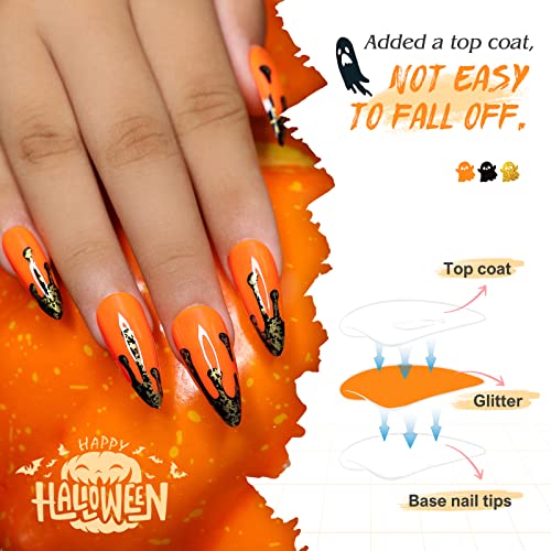 Orange and Black Acrylic Nail Design Set for All Sizes - Image 2