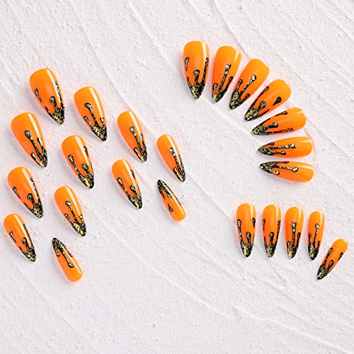 Orange and Black Acrylic Nail Design Set for All Sizes - Image 4