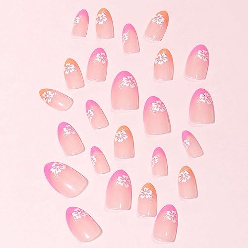 Orange and white acrylic nails for a vibrant look. - Image 2