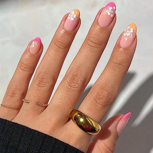 Orange and white acrylic nails for a vibrant look. - Image 3