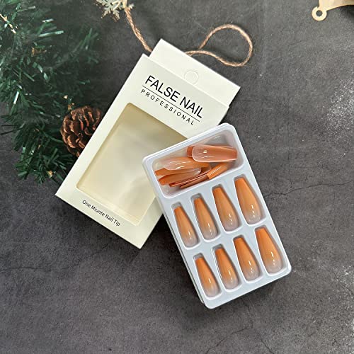 Orange Coffin Acrylic Nails 24 Piece Set Medium Length - Image 5