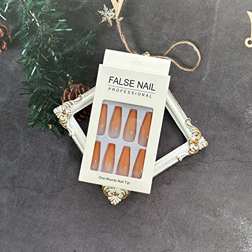 Orange Coffin Acrylic Nails 24 Piece Set Medium Length - Image 6