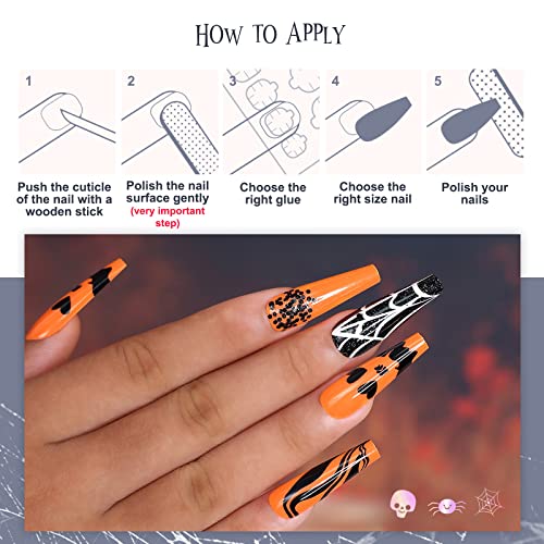 Orange Halloween Acrylic Nails Set 24 Pieces for Spooky Nail Art Easy to Apply - Image 6