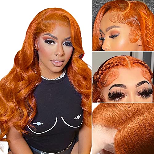 Orange human hair wig in vibrant orange color.