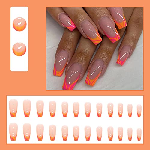 Orange Ombre Acrylic Nails Set - 24 Piece Reusable French Tip Manicure Kit - Image 5