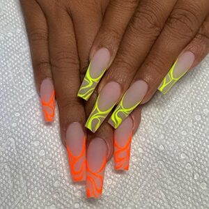 Ombre Acrylic Nail Set Vibrant Orange Yellow Medium 20 Pieces