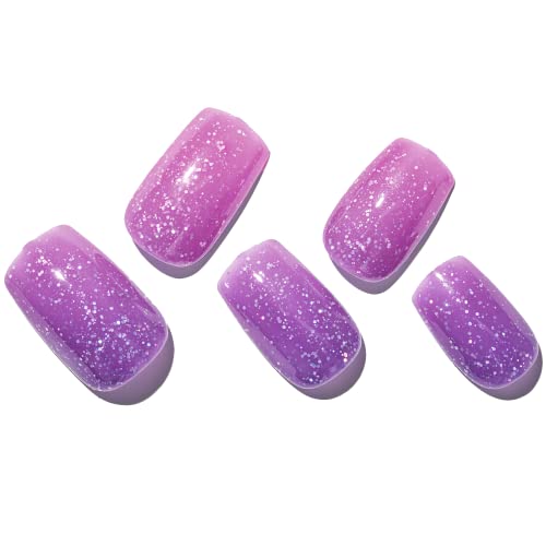 Pink Glitter Coffin Shaped Acrylic Nails 24 Piece Set for Stunning Nail Art