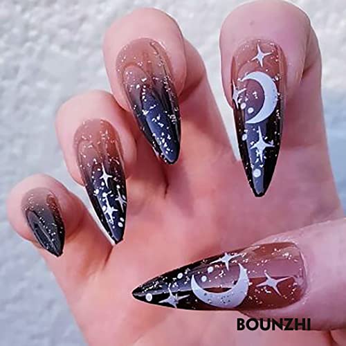 Medium Size 24 Piece Black Pointed Acrylic Nail Set - Image 2