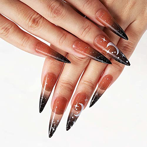 Medium Size 24 Piece Black Pointed Acrylic Nail Set