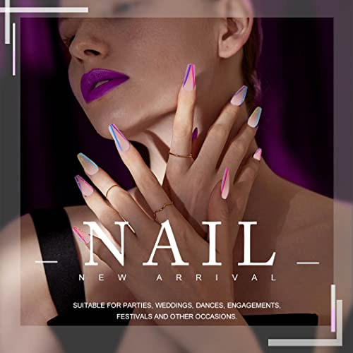Vibrant Rainbow Coffin Acrylic Nails 24pc Set for Stylish Manicure - Image 5