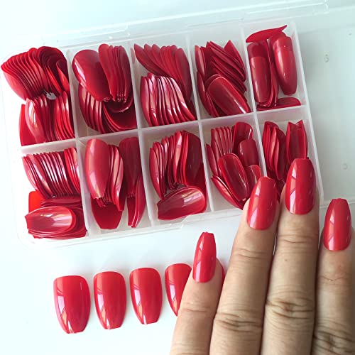 Red Coffin Acrylic Nails - Image 5