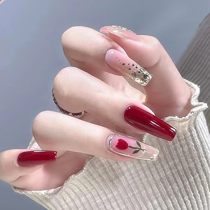 Rose Gold Coffin-Shaped Acrylic Nails