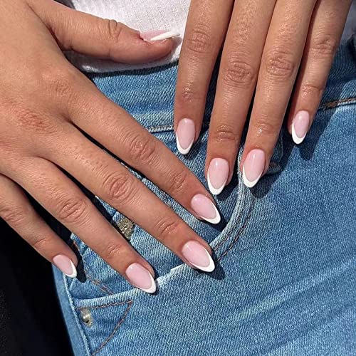 24 Count Rounded French Tip Acrylic Nails - Salon Quality, Easy Application