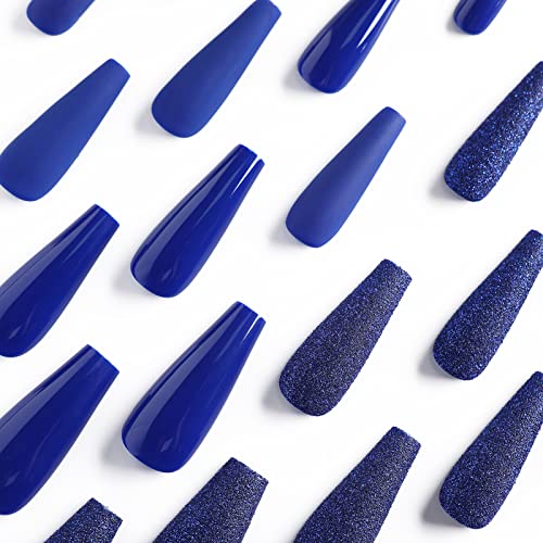 Royal Blue Acrylic Coffin Nails Set for Elegant Nail Art and Design - Image 4