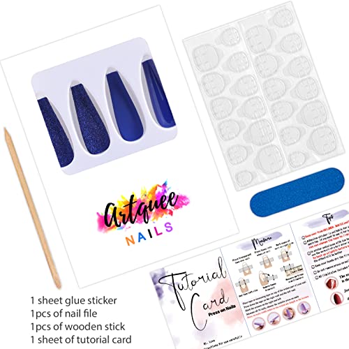 Royal Blue Acrylic Coffin Nails Set for Elegant Nail Art and Design - Image 3