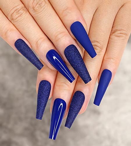 Royal Blue Acrylic Coffin Nails Set for Elegant Nail Art and Design