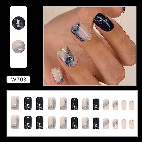 Royal Blue and White Acrylic Nail Art Kit, 24 Designer Pieces - Image 5