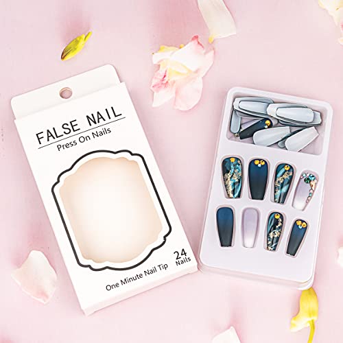 Royal Blue Coffin Acrylic Nails 24 Piece Set for Chic Manicure - Image 5