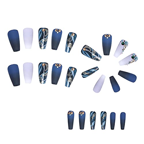 Royal Blue Coffin Acrylic Nails 24 Piece Set for Chic Manicure - Image 3