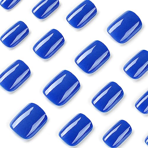 Royal Blue Short Acrylic Nails - Image 6
