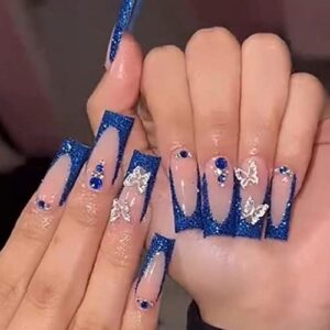 Stylish 24 Piece Shades of Blue Acrylic Nails Set for Manicure