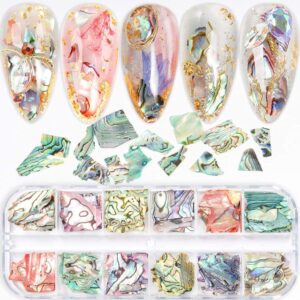 Natural Sea Shell Acrylic Nail Tips with Crushed Shell Embellishments 100 Count