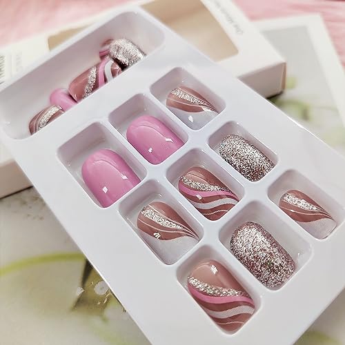 Chic Short Acrylic Nail Designs Set, 24 Trendy Pieces for Stylish Manicures - Image 3
