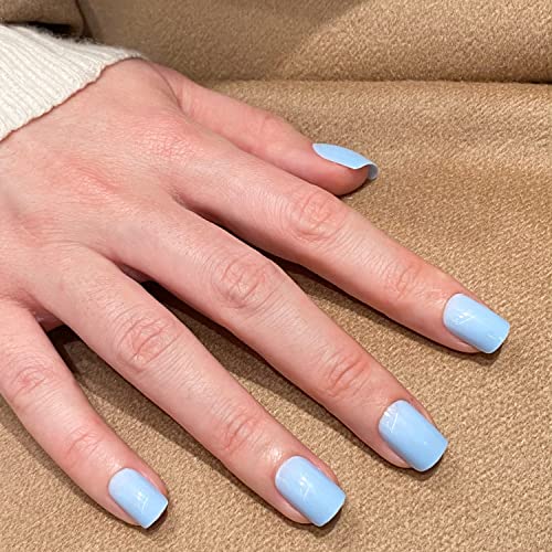 Short Baby Blue Acrylic Nails - Reusable 24 Piece Set for Everyday and Special Occasions