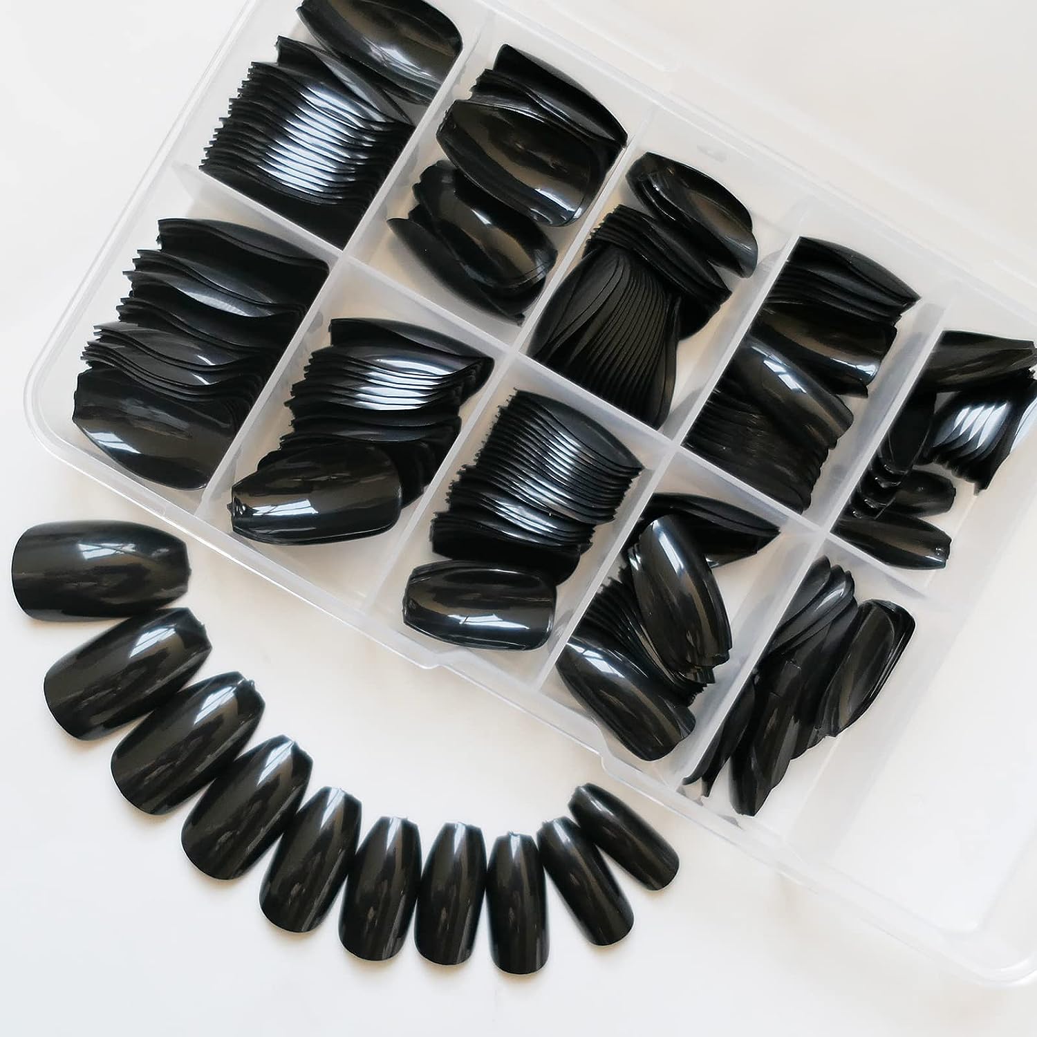 Short Black Acrylic Coffin Nails - Image 7
