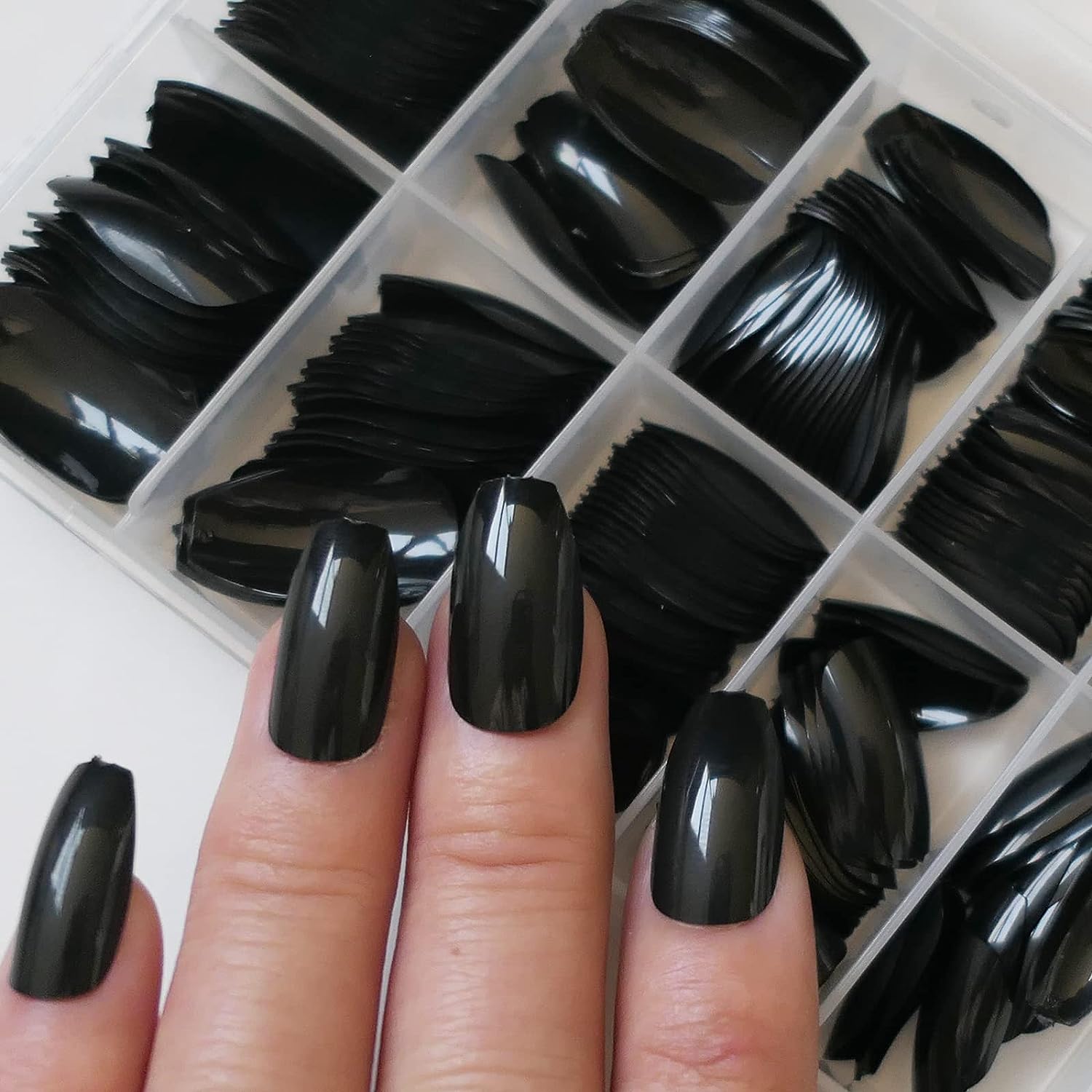 Short Black Acrylic Coffin Nails - Image 2