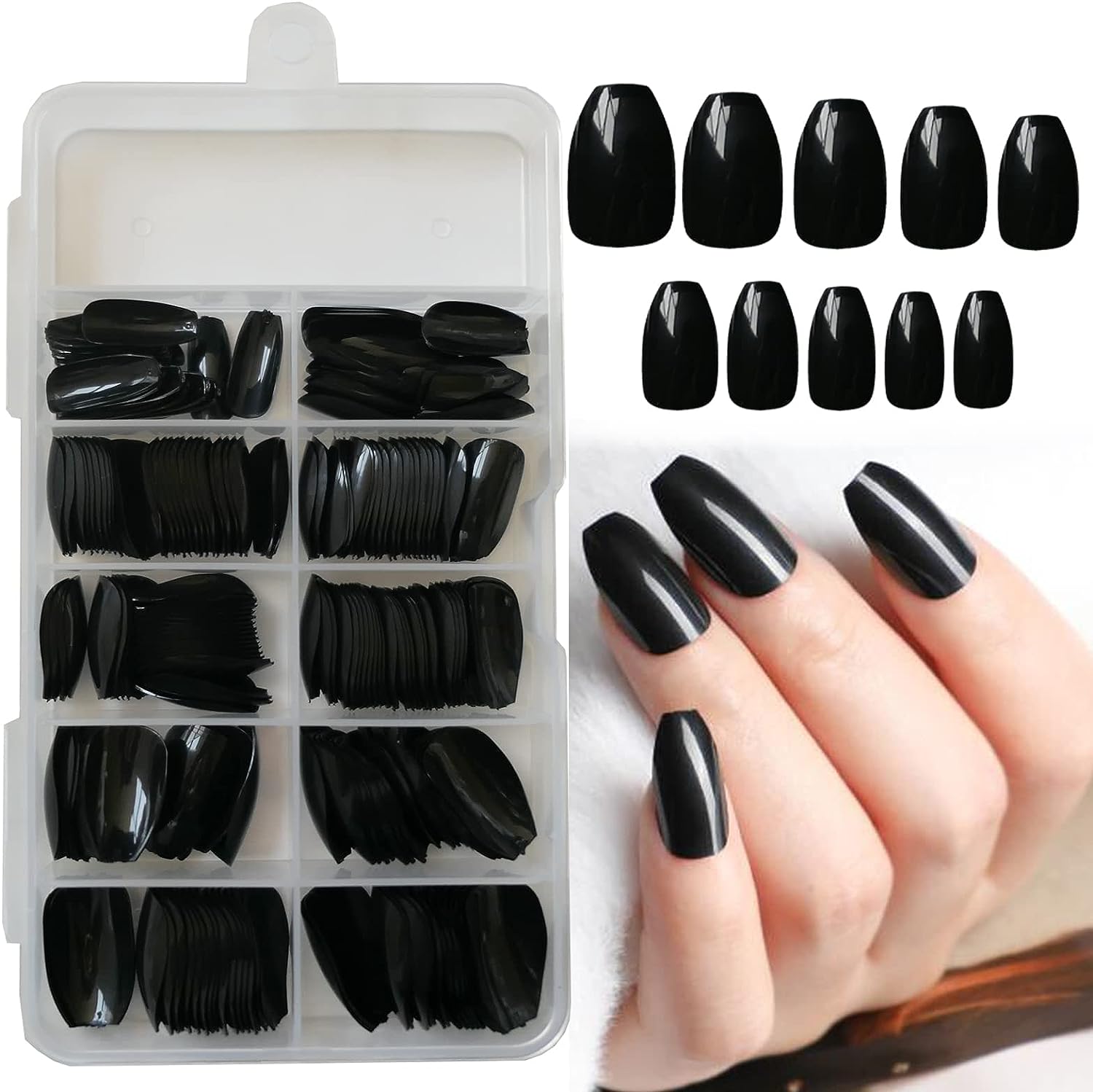 Short Black Acrylic Coffin Nails