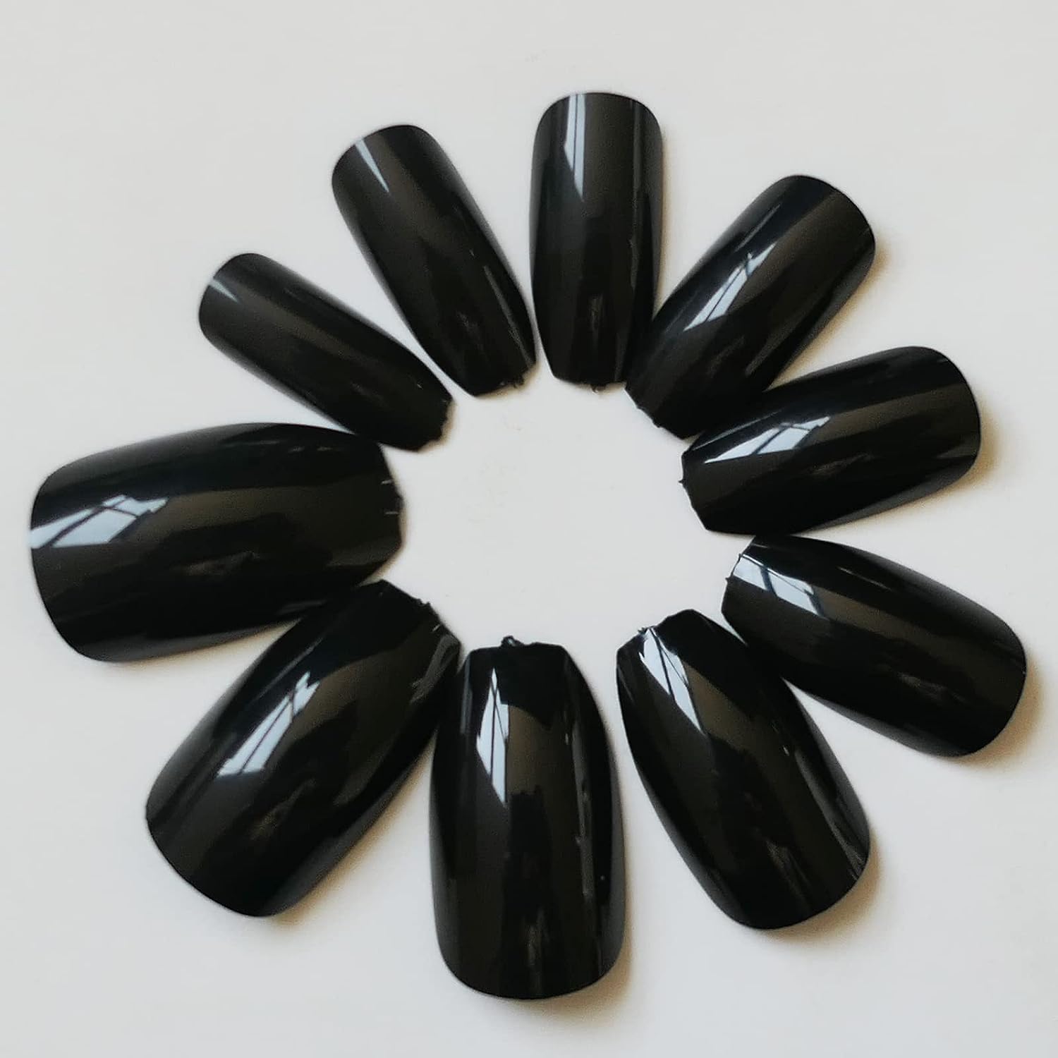 Short Black Acrylic Coffin Nails - Image 5