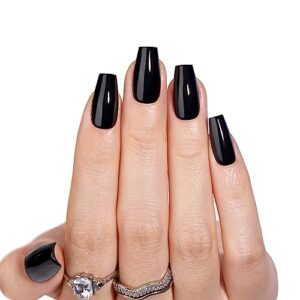 Short Black Acrylic Coffin Nails for Elegant Nail Art Design 24pc Set