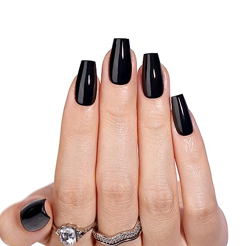 Short Black Acrylic Coffin Nails for Elegant Nail Art Design 24pc Set