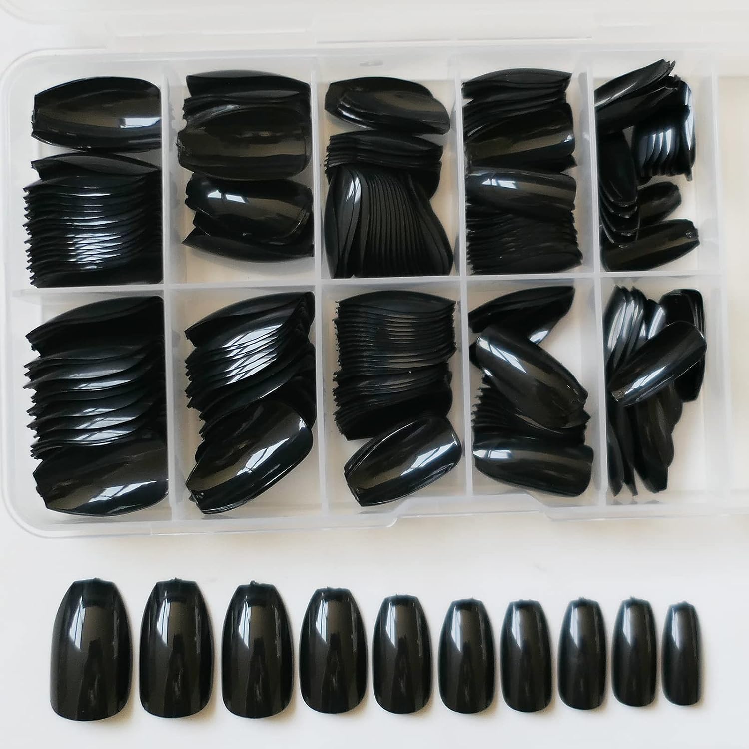 Short Black Acrylic Coffin Nails - Image 4