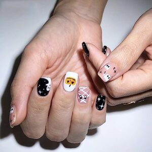24 Piece Short Black Coffin Acrylic Nails, Durable and Stylish Nail Art