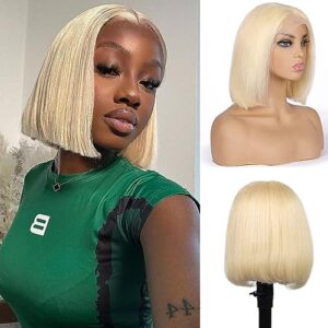 14-Inch Short Blonde Bob Lace Front Human Hair Wig for Women, Natural Look