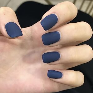 New Short Blue Acrylic Nail Set - Medium Size
