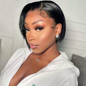 Natural Look Short Bob Human Hair Wig for Women, Comfortable 14 Inch Fit
