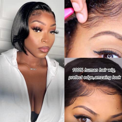 Natural Look Short Bob Human Hair Wig for Women, Comfortable 14 Inch Fit - Image 2