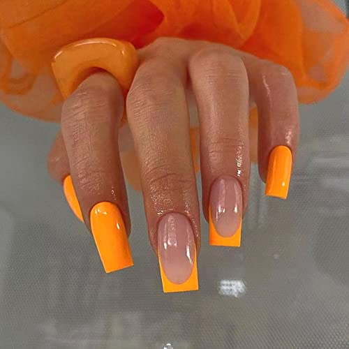 Short Orange Square Acrylic Nail Tips for Stylish Everyday Manicure, Pack of 500