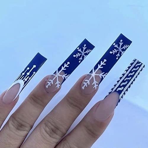 Snowflake Blue Acrylic Nails - Stylish 24-Piece Set for Elegant Manicures