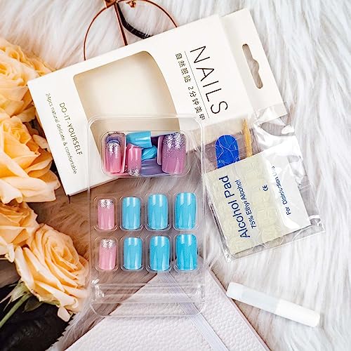 Sparkly Blue Acrylic Nail Art Design Kit for Chic Manicures - 24 Piece Set - Image 3