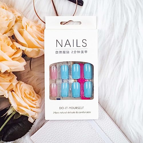Sparkly Blue Acrylic Nail Art Design Kit for Chic Manicures - 24 Piece Set - Image 2