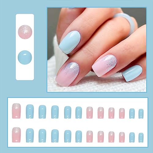 Sparkly Blue Acrylic Nail Art Design Kit for Chic Manicures - 24 Piece Set - Image 4
