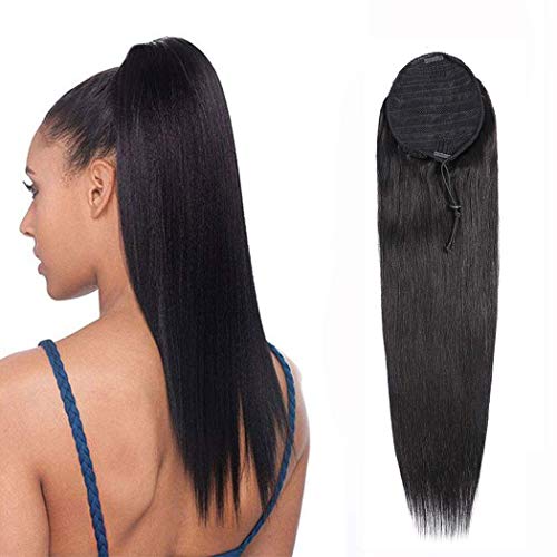 18 Inch Natural Black Straight Human Hair Drawstring Ponytail for Effortless Styles