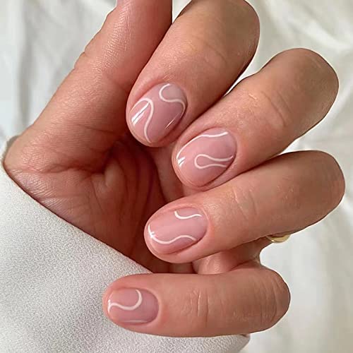 Chic Abstract Line Art Fashion Nails Set - Durable Acrylic 24 Count